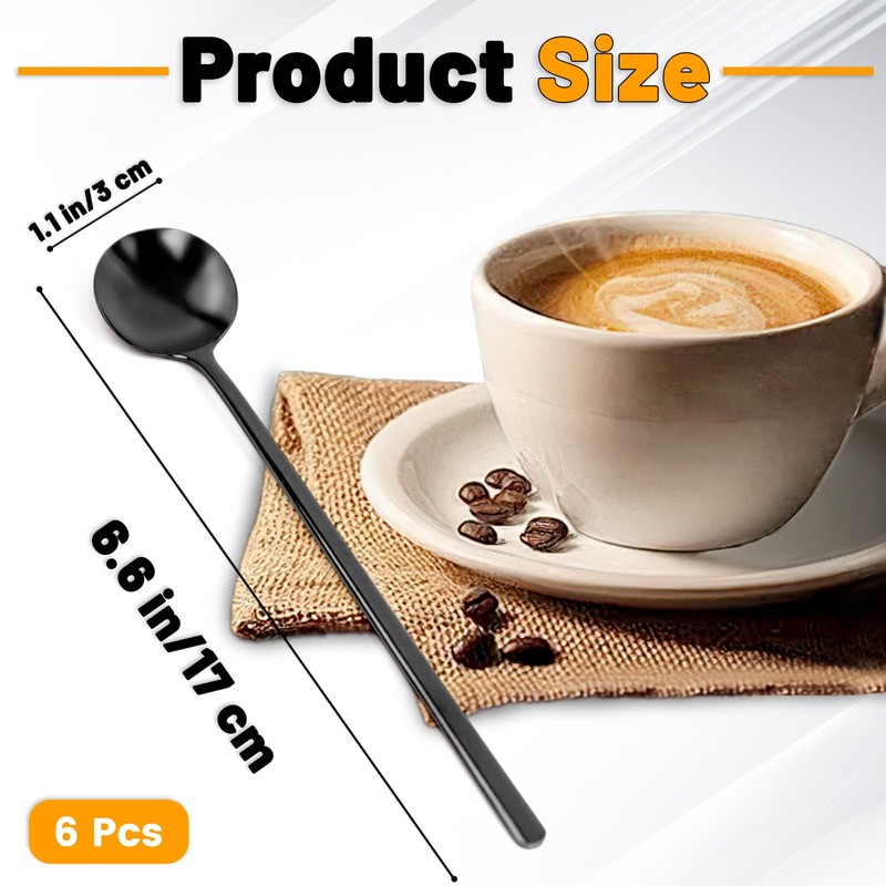 6 Pcs Black Coffee Spoons for Coffee Bar, Small and