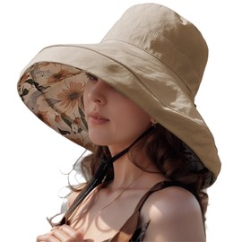 Wide Brim Sun Hats for Women UV Protection Reversible Bucket Hat Foldable Beach Hats Summer Hat for Garden Travel