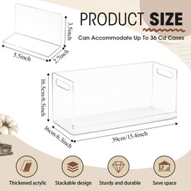 CroBlissful 2 Pcs Acrylic Cd Storage Box, Clear Acrylic Stackable Cd Holder Racks with Cutout Carrying Handles, Organizer Shelf for Media, Movie Cases, Dvds Organizer