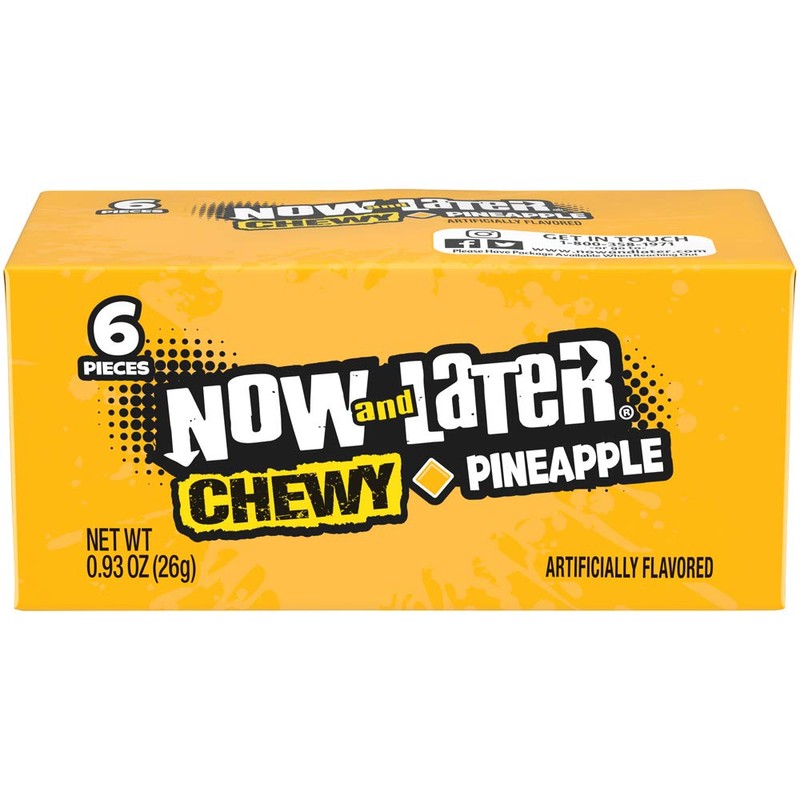 Now & Later Original Taffy Chews Candy, Pineapple, 0.93 Ounce