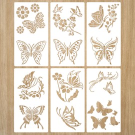 REEKNOKOL Butterfly Stencils, 6 Pcs Stencils for Crafts Reusable Butterfly Stencils for Painting Assorted Natural Butterfly Stencil for Painting DIY Art Crafts Scrapbook Wall Decor