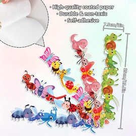 Whaline 69Ft Insect Bulletin Board Borders Colorful Cartoon Bug Adhesive Trim Border for School Classroom Office Party Decoration