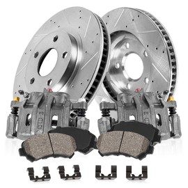 Callahan CCK11193 FRONT OE [2] Calipers + [2] Drilled/Slotted Rotors + Quiet Low Dust [4] Ceramic Pads Kit
