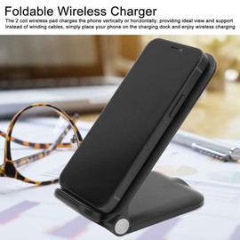 Foldable Wireless Charging Stand, 15W Qi Fast Wireless Charger for Phone13 12 11 Pro mini SE 11 X XS XR for S21 Ultra 20 10 Note 10(Black)