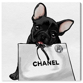The Oliver Gal Artist Co. Frenchie Glam Bag | Contemporary Premium Canvas Art Prints, 12" x 12", Black and White