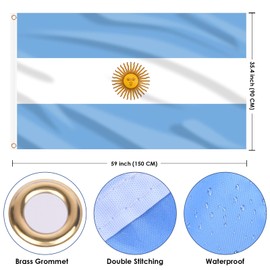 AhfuLife Argentine Flag 3x5 Ft, Large Argentina National Flags for Outside - Double Side with Brass Eyelets for Argentine Party Decorations, Soccer Party Bar Garden Decoration Indoor Outdoor