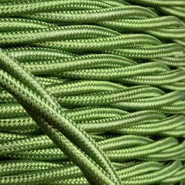 PRE-CUT 3 Meter Length Vintage Styled British Green Coloured Cloth Covered Braided Twist Flex - Electric Cable 3 Core; Electrical Wire 3Amp; Lighting Flex 0.50mm