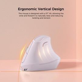 KYSONA 57° Ergonomic Wireless Tower Mouse, Vertical Quiet Ergo Mouse, Bluetooth(BT5.0,BT3.0)&2.4G, (800/1200/2400/2400/4000), 7 Buttons for Windows, macOS, iPadOS, Laptop, PC, Pink