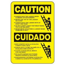 Caution - Bilingual Ladder Safety Rules Compliance - OSHA & ANSI Compliant Scaffold, Mine & Construction Site Metal Tin Sign - 8x12 Inch