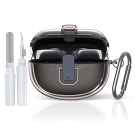 Protective Case for Bose Ultra Open Earbuds, MOWYEOK Transparent TPU Safety Lock Housing, Applicable to Bose Ultra Open Case Accessories, with Carabiner and Cleaning Pen (Grey)