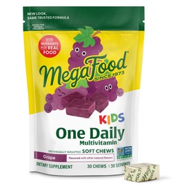 MegaFood Kids One Daily Multivitamin Soft Chews - Kids Vitamins with Vitamin B, Vitamin C, Vitamin D & Vitamin E - Age 4+, Vegetarian, Made Without 9 Food Allergens - Grape Flavor - 30 Chews