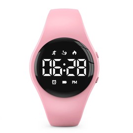 Kids Led Digital Pedometer Watch, Steps Counter, Waterproof Wristwatch, Vibrating Alarm Clock, Stopwatch, Great Gift for Kids Children Teens Girls Boys (Pink)