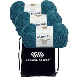 Lion Brand Heartland Glacier Bay 136-105 (3-Skeins - Same Dye Lot) Worsted Medium #4 Acrylic Yarn for Crocheting and Knitting with Project Bag