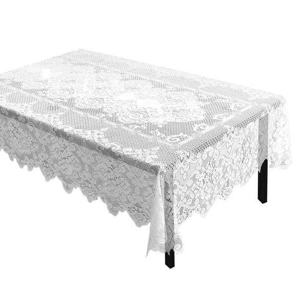 Juvale Lace Rectangular Tablecloth with Elegant Floral Patterns for Parties, Weddings, Baby Showers, Dining Tables, White, 60 x 97 Inches