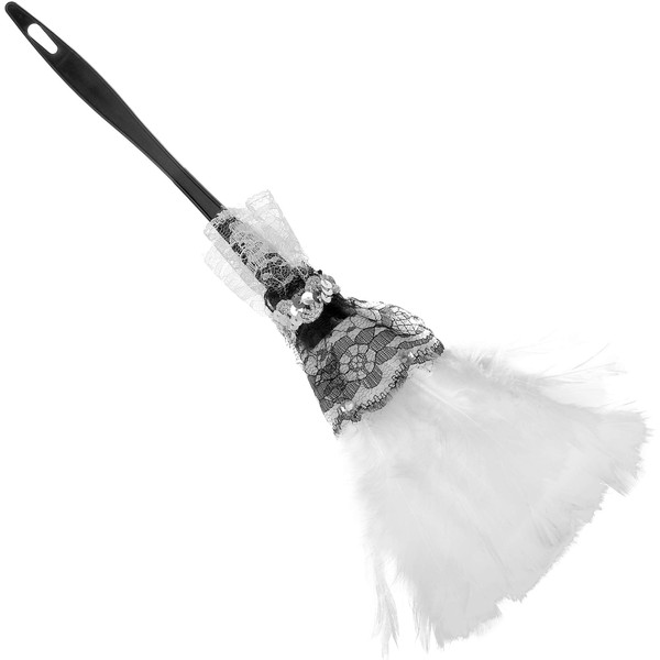 Skeleteen Feather Duster Maid Accessory - Soft White Cleaning Feather Dust Broom Costume Accessories Prop for French Maid Costumes