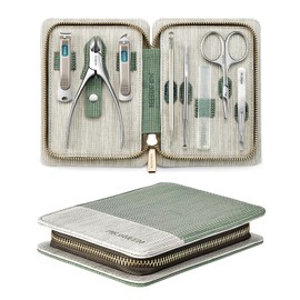 Juego de manicura 8 en 1, kit de pedicura profesional, kit de manicura de acero inoxidable, kit de aseo de viaje portátil, herramientas para el cuidado de las uñas, cortaúñas, herramientas de pedicura con estuche de viaje de cuero (verde)