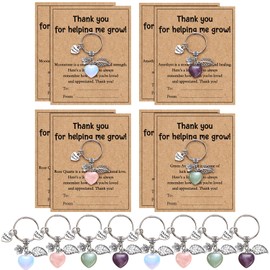 Sureio 8 Sets 4 Style Teacher Appreciation Gifts in Bulk Heart Natural Crystal Stone Keychain with Cards Thank You for Helping Me Grow for End of Year Teacher Gifts