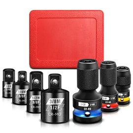 BLACKROBOT 7PCS Quick Release Impact Bit Holders 3/8 1/2 1/4-Inch Square Drive to 1/4-Inch Hex, Socket Adapter Set, Impact Wrench Ratchet Use, CR-MO Steel