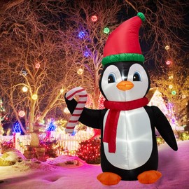 8 Feet Lighted Inflatable Penguin Decor for Christmas, Party, Indoor, Outdoor, Yard, Garden, Lawn - Holiday Blow Up Big Animal Decoration