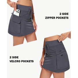 Jhsnjnr Womens Cargo Skirt with Zipper Pockets Athletic Tennis Skort Summer Casual Hiking Golf Skorts Grey