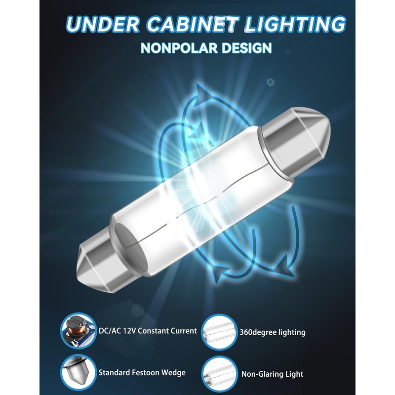Keiurot Under Cabinet Light Bulbs T3 44MM 12V 5W Festoon