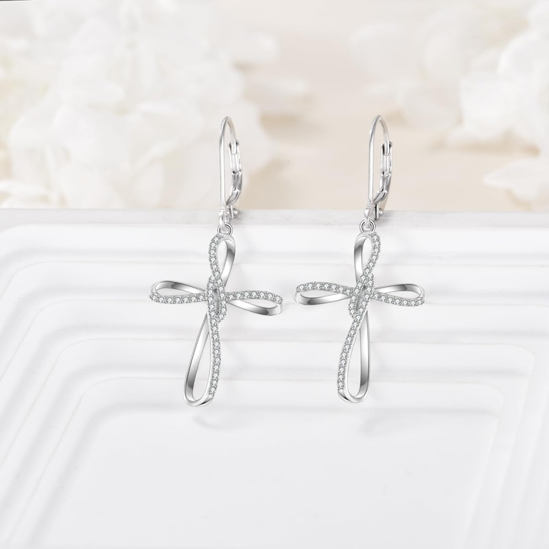 POPLYKE Sterling Silver Infinity Cross Leverback Earrings - Cross Dangle