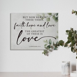 BIWSHA Christian Wall Art, Faith Hope And Love Wall Art, Eucalyptus Motivational Positive Canvas Wall Art Prints, 1 Corinthians 13:13 Inspirational Gifts for Women, 11x14