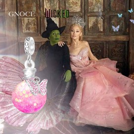 GNOCE Charm Bead Wicked Elphaba Flying on a Broom Charm with Diamond 925 Sterling Silver Beads for Women and Girls Jewellery Gift, Silver, Cubic Zirconia