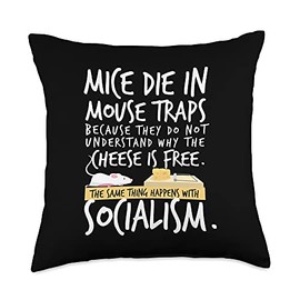 Anti Socialist Mice Trap Symbolism Mice Die in Mouse Traps Anti-Socialism Socialist Hater Throw Pillow, 18x18, Multicolor