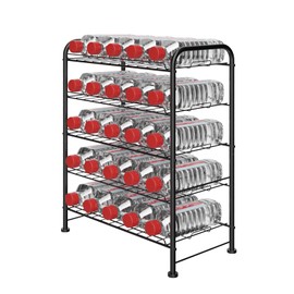 BTY 5 Tier Water Bottle Organizer Small Water Bottle Holder Stand Freestanding Metal Bottled Water Rack Dispenser for Kitchen, Pantry Organization and Storage, Silver