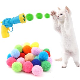 Cat Toy Gun Launcher, Cat Ball Launcher and 30 Pcs Cat Toy Balls, Cat Fetch Toy Gun Shooter, Kitten Toys for Indoor, Plush Ball Shoot Gun for Kitty