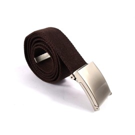 WedDecor Unisex Webbing Belt Fits 26-51 Inches - Army Combat Style Cotton Fabric Canvas Material - With Shiny Silver Buckle Slide Catch Clamp for Casual Wear-Brown