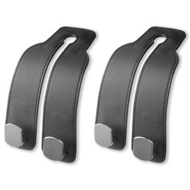Jayanes Genuine Leather Car Seat Hooks for Headrest - Flexible Car Seat Back Storage Hook for Purses and Bags, Upgraded Car Purse Hook Holder Hanger Organizer for Head Rest (Black-2 Pack)