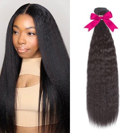 Kerriana 30 Inch Kinky Straight Bundles Human Hair Single One Kinky Weave Bundle Natural Black Color Yaki 100% Human Hair Bundles