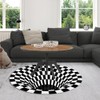 Round Black White Grid Carpet 3D Vortex Room Bedroom Anti
