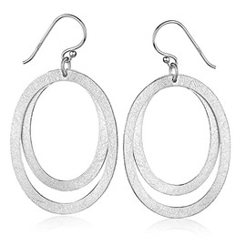 MATERIA by Matthias Wagner SO-483 Women's 925 Large Oval Brushed Matte Silver Earrings, Silver
