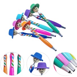 (6 pcs) Hat Tip Mop Top Pen, Mop Head Pens Mop Topper Pens, Fun Tip Creative Plush Ballpoint Pen, Hat Mop Pen for Office Schools