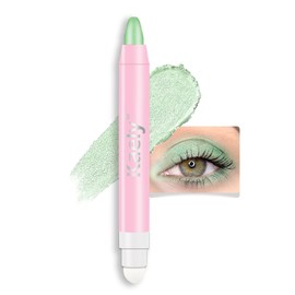 evpct Kaely 1Pcs Greenish Cyan Light Green Shimmer Cream Eye Shadow Brightener Sticks for Eyes Waterproof Pigmented, Double Ended Cream Eyeshadow Stick Pencil Pen with Applicator, Eye Shadow Palette