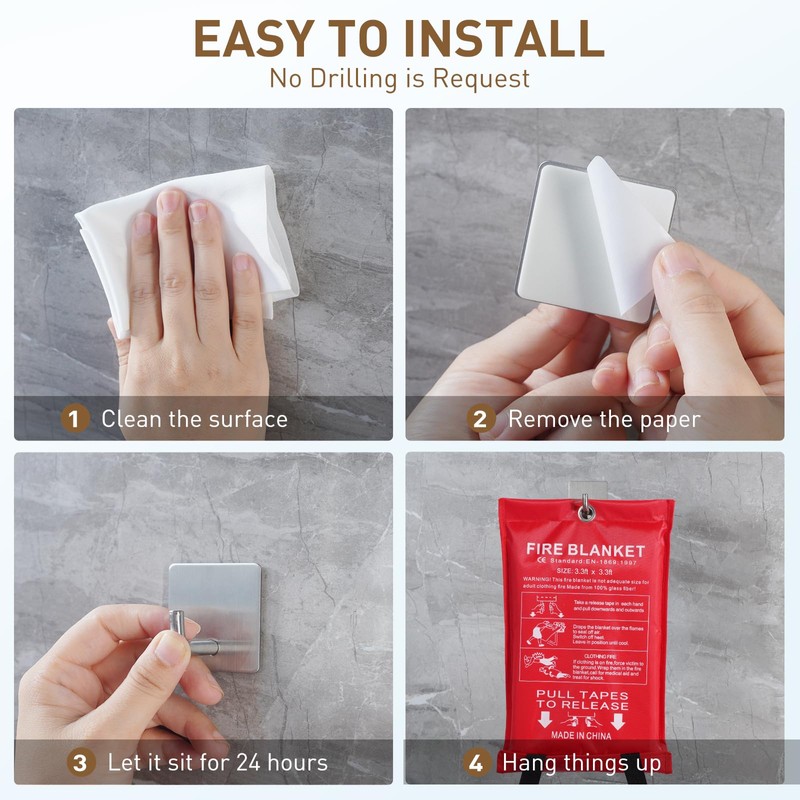 Adhesive Wall Hooks for Fire Blankets - Mondoshop Waterproof Stainless