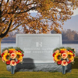 HENOMO Artificial Cemetery Flower with GraveVase for Headstone Decoration- Sunflower Rose and Red Carnation,Easy Fit and Colorfast