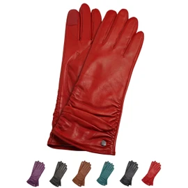 AKAROA ESTD 2019 BEA Women’s Leather Gloves, Italian Hair Sheepskin, Touchscreen Function, Knitted Lining with 50% Cashmere and 50% Wool, 4 Sizes S - XL (Bea) - red, size: s