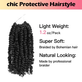 Niseyo 6 Inch Passion Twist Hair Pre-twisted 8 Packs Pre-looped Crochet Passion Twist Crochet Hair Short Braids (2#/Off Black)