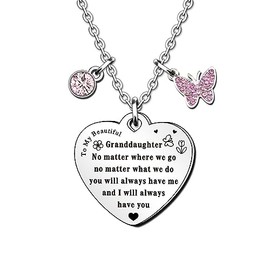 QMVMV Granddaughter Necklace Gifts from Grandparents Christmas Birthday Graduation Keychain Gift for Granddaughter