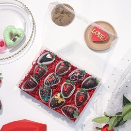 RomanticBaking 10PCS 10x7x2 inches Clear Bakery Boxes for Strawberry,Cookies, Macaron,Gift Treat Boxes for Party Favors