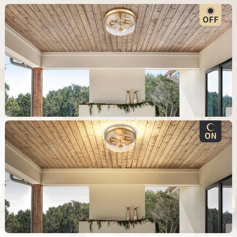 Luminzone Gold Flush Mount Ceiling Light, 2-Light Hallway Light Fixtures,