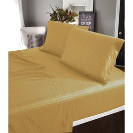 CrystalTowels Microfiber Bed Sheets Set - 4-Piece Soft Sheet Set, Stripe Pattern w/Sateen Finish, Queen Size Sheets Deep Pocket Set - Gold
