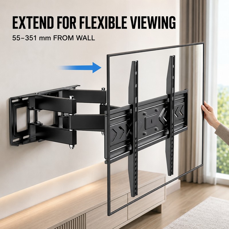 Full-Motion Dual-Arm TV Wall Mount for 40–80 Inch TVs, VESA