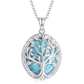 Carleen Turquoise Tree of Life Necklace 925 Sterling Silver Tree of Life Turquoise Pendant Necklace Simple Minimalist Gift Jewellery for Women Girls – Adjustable Bracelet: 40 + 5 cm, Sterling Silver,