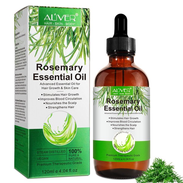 Rosemary Essential Oil for Hair Growth, 120 ml Rosemary Oil Hair for Hair Cuticle Nails, Hair Growth Oil Essential for Improved Shine, Organic Rosemary Essential Oil for Aromatherapy