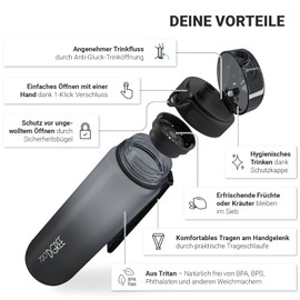 720°DGREE "uberBottle" softTouch Water Bottle + Sieve Multicolour - 1 L - BPA-Free - Water Bottle for University, Sports, Fitness, Bike, Outdoor - Sports Bottle Made of Tritan - Lightweight,